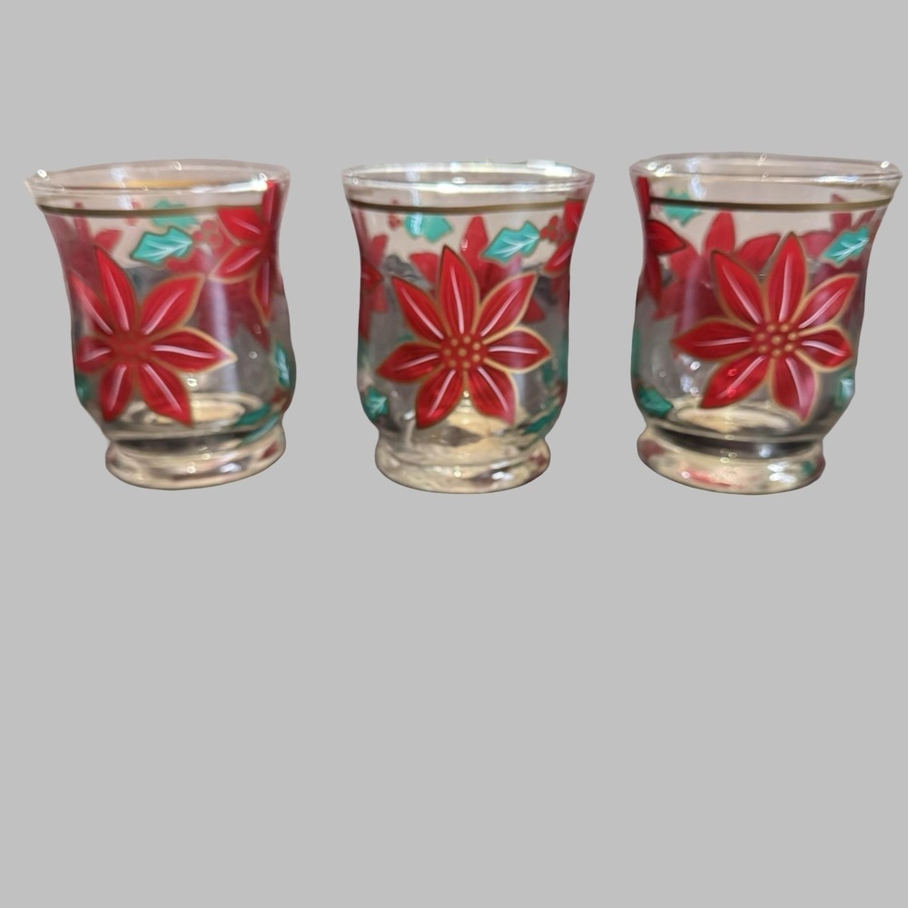 Fifth Avenue Crystal Poinsettia Set Of 3 Votive Candle Holders 4.5" Holiday Xmas